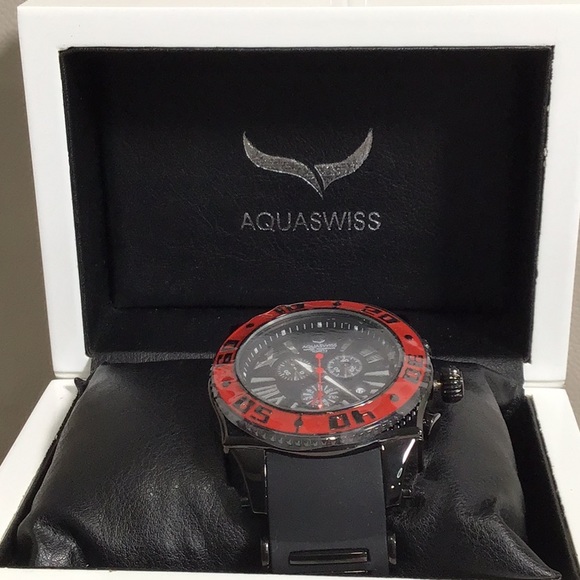 🆕 in Box AQUA SWISS Men’s Swissport Sw1062XG Watch Black/Red - Picture 2 of 11
